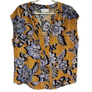 Anthropologie Corey Lynn Calter Gia Blouse Colorful Floral V-Neck Mustard Top M
